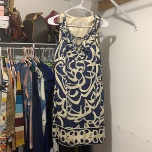 Silk tan and blue dress